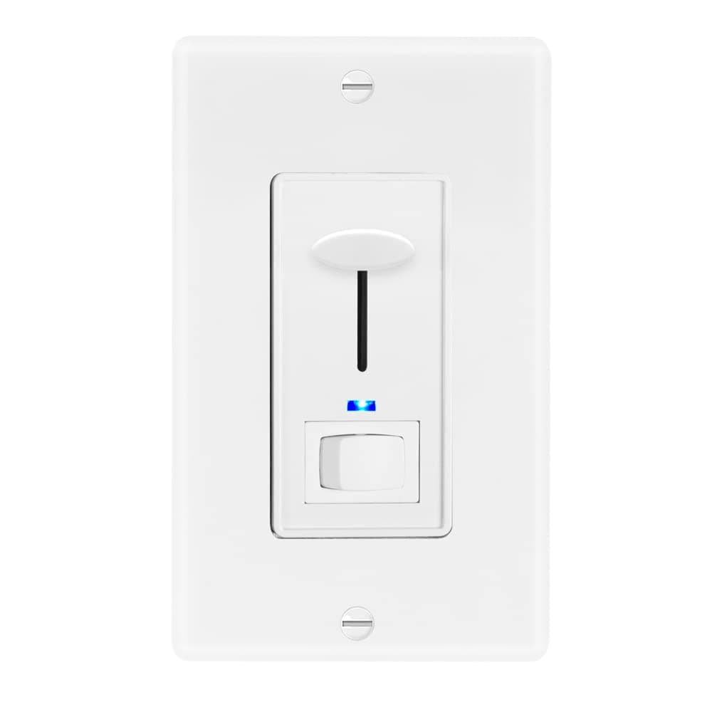 Dimmer Electrical Light Switch - Featuring Blue Indicator Light, LED Compatible, 3-Way/Single Pole Use, 600 Watt Max, Dimmable Lamp and Lighting Control, Wall Plate Included - White