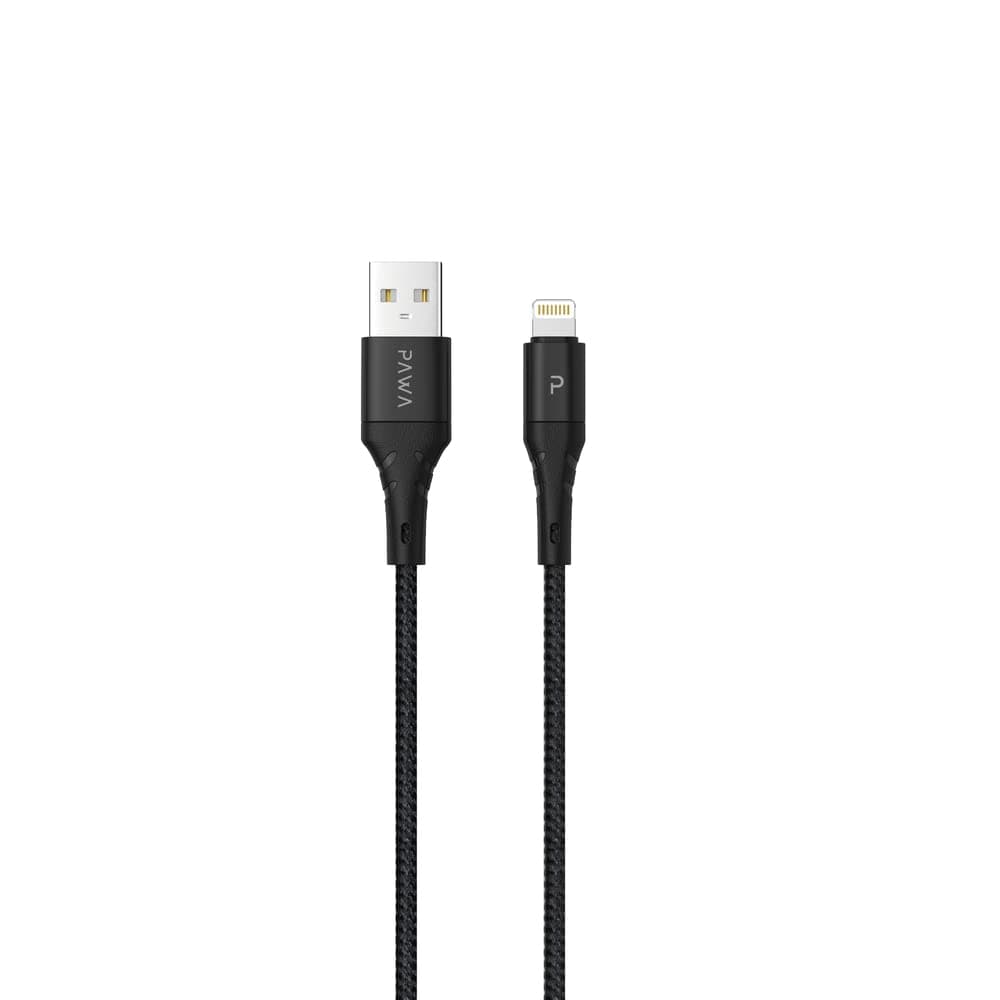Pawa Nylon Braided 2.4A Data & Quick Charging Compatible with Lightning Cable 2m/6.5ft; Compatible with iPhone 14 Pro/14 Pro Max/13 Pro Max/13 Pro, iPhone 12 Pro Max/12 Pro, etc. - Black