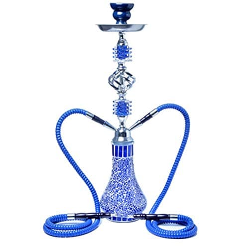Hookah Double Pipe Pipe Glass Hookah Set Large Arabian Double Pipe Hookah Finished Water Pipe (Color : Blue)