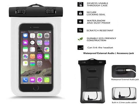 Floatable Waterproof Case Bag, Underwater Pouch Bag With [Headphone Audio Jack, Armband, Neck Strap] for iPhone, Samsung Galaxy, HTC, Passport, Wallet (White)