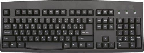 Cyrillic - Russian - English USB (Little Flat Plug) Wired Computer Keyboard (Black) SimplyPlugo Brand Black Background Keys with White (or Off White) Characters Letters