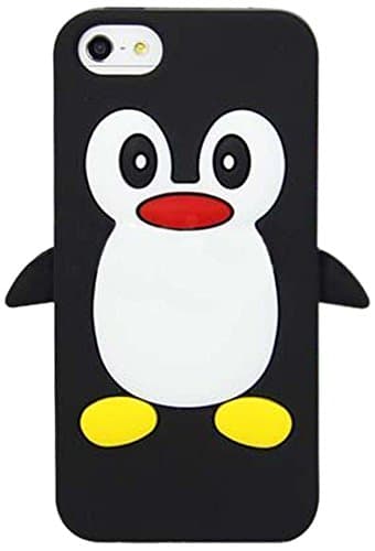 iPhone 5 Case, MyCell Penguin Silicone Protective Case + Free Screen Protector for Apple iPhone 5/5S - Black