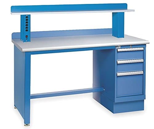 Lista International XSTB21-60PT/BB-IRS Technical Workbench, 3 Drawer Cabinet Pedestal, Includes Riser Shelf, 60" Width x 30" Depth x 35-1/4" Height, Bright Blue