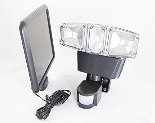 Solar Power Motion Sensor 180 Degree Triple Lamp Security Light with Advance COB LED Technology, 1200 Lumens