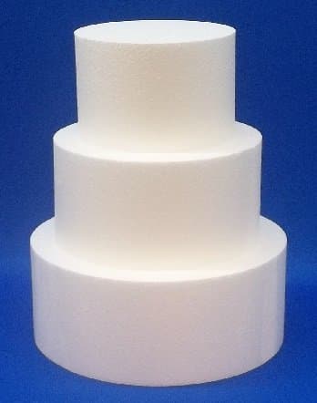3 Piece Cake Dummy Set, Round 3" Thick by 6", 8", 10"