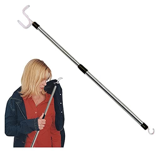 Adjustable Dressing Stick with Sock Aid & Zipper Puller - 17-26 Inch Extendable Dressing Aids for Elderly, Disabled - Stainless Steel Assistive Device