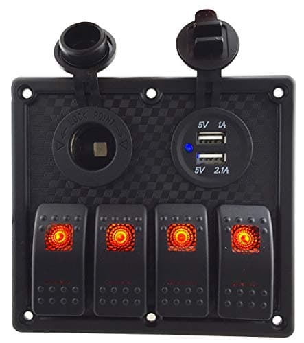 Jeemitery 3 Gang Rocker Switch Panel with Power Socket 3.1A Dual USB Wiring Kits and Decal Sticker Labels DC12V/24V for Marine Boat Car Rv Vehicles Truck Blue led