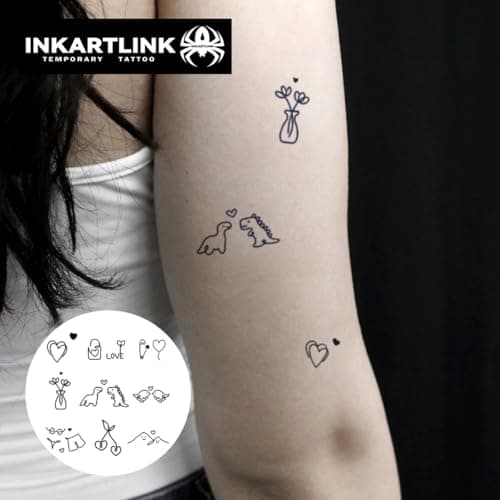 INKARTLINK Tattoo Tech, 16 Design/1 Sheet Small Semi Permanent Tattoo, Temporary Tattoos, Last 1-2 Weeks, Waterproof, Realistic Look, No Adhesive, No Reflection (2ラ3inch Loving Heart)