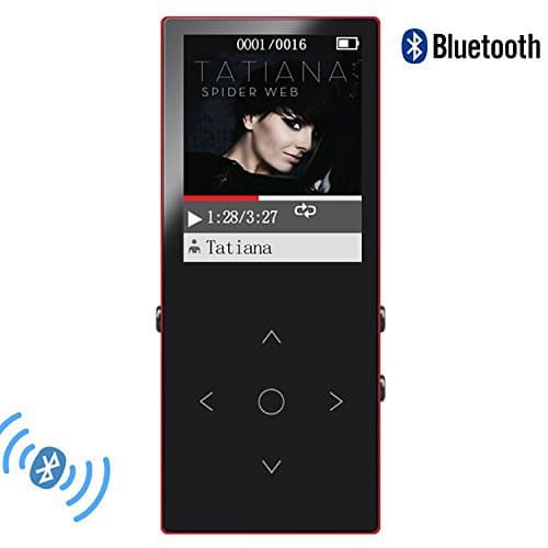 HONGYU Bluetooth mp3 player Touch Button Ultra thin 8GB HiFi Music Player ,1.8 Inch TFT Screen Lossless Sound with FM Radio and Voice Recorder Audio Player for running -Red
