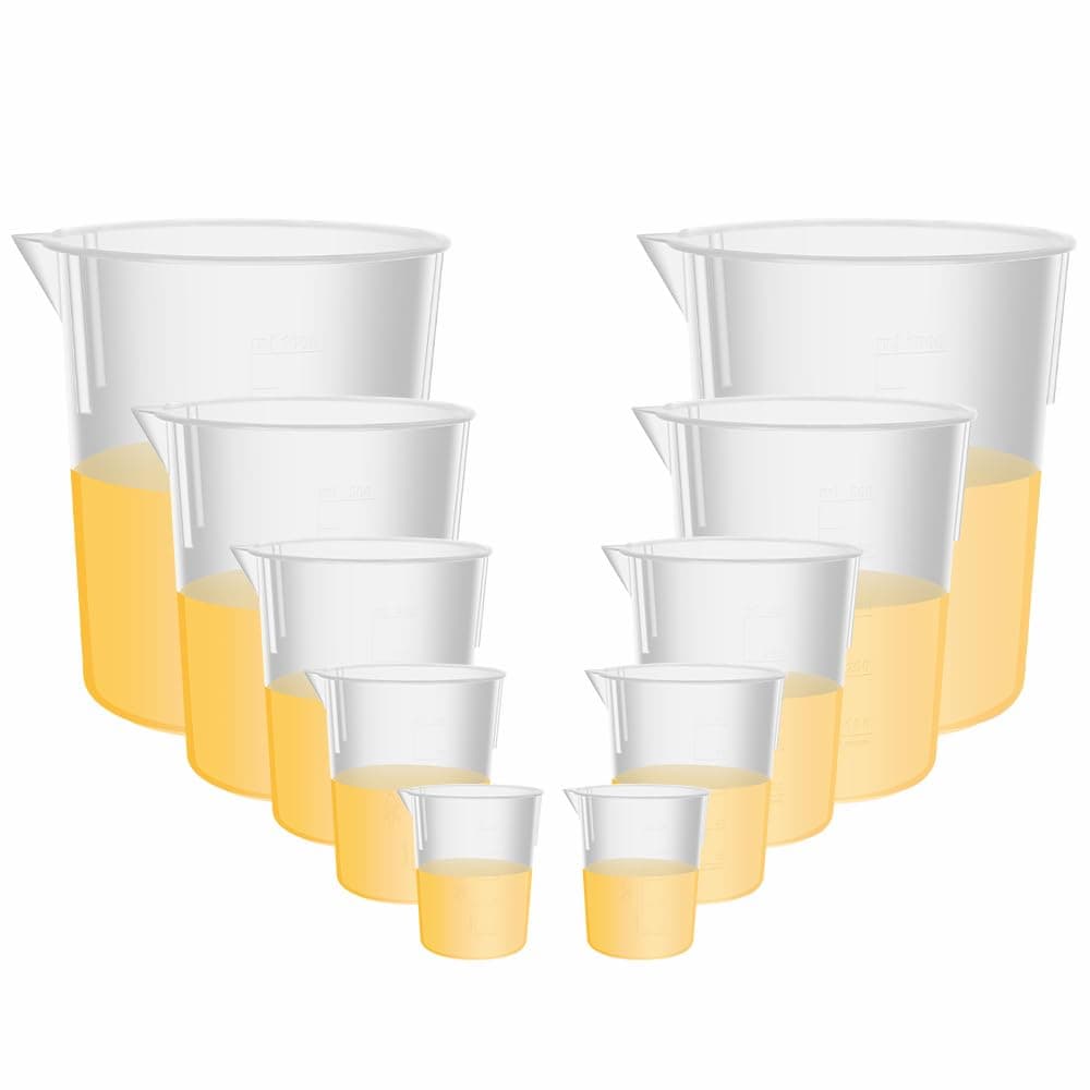 ULAB Scientific Plastic Beaker Set, 5 Sizes 50ml 100ml 250ml 500ml 1000ml, 2pcs for Each Size, Stackable with Spout, Molded Graduation, UBP1007