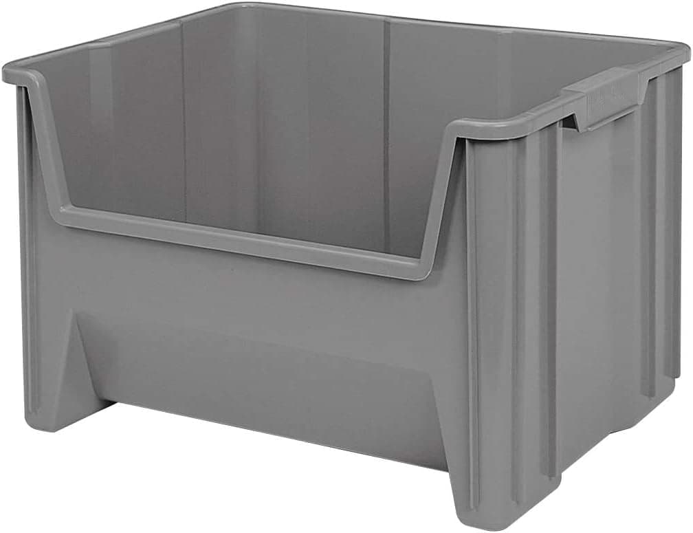 Akro-Mils 13017 Stak-N-Store Stacking Hopper Front Plastic Storage Bin, Grey, Case of 3