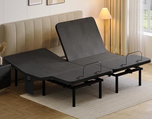 koorlian Adjustable Bed Frame Split King with 5 Height Options, High Thrust Quiet Motors, A&C USB Ports, Independent Head & Foot Incline, 10 Minutes Tool-Free Easy Assembly, Wireless Remote Control