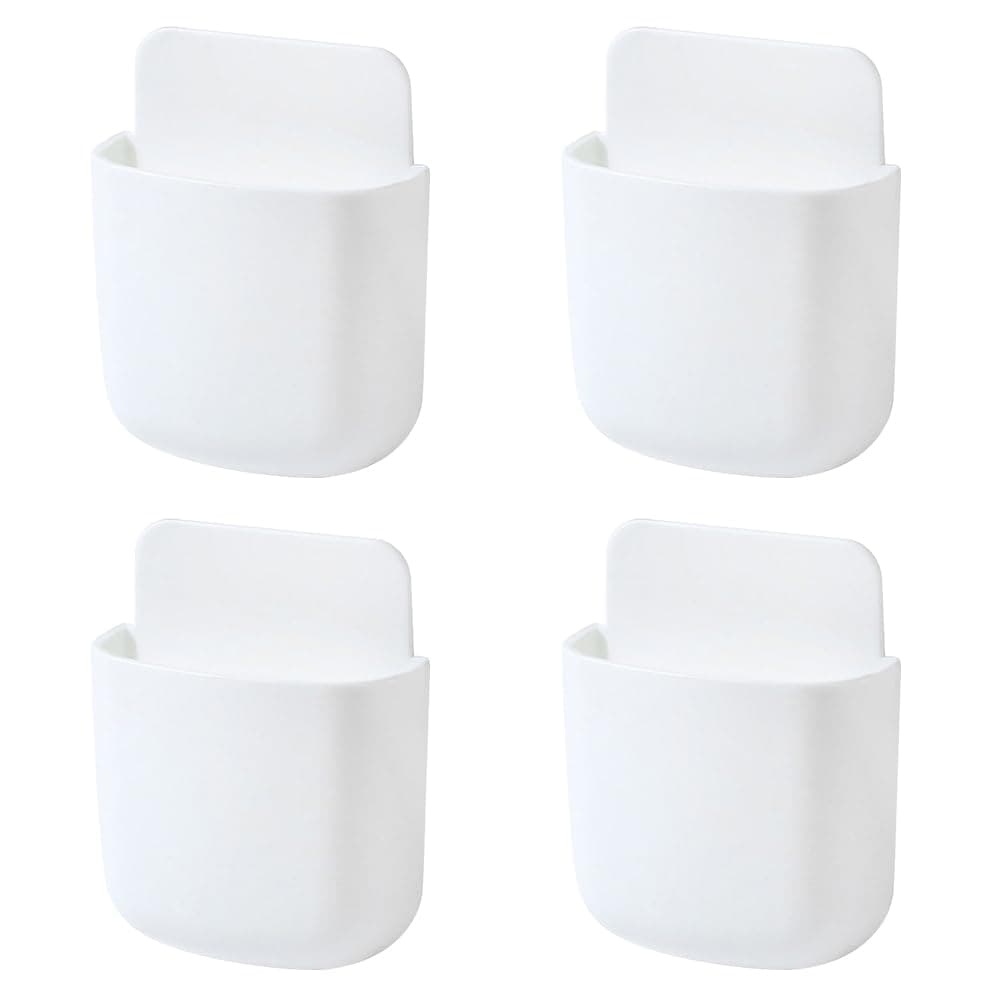 XHNFCU 4 Pcs White Wall Mounted Remote Control Storage Box Self-adhesive Remote Control Holder Phone Charging Rack Holder for Remote Control, Pencil, Cell Phone, Toothbrush, Toothpaste
