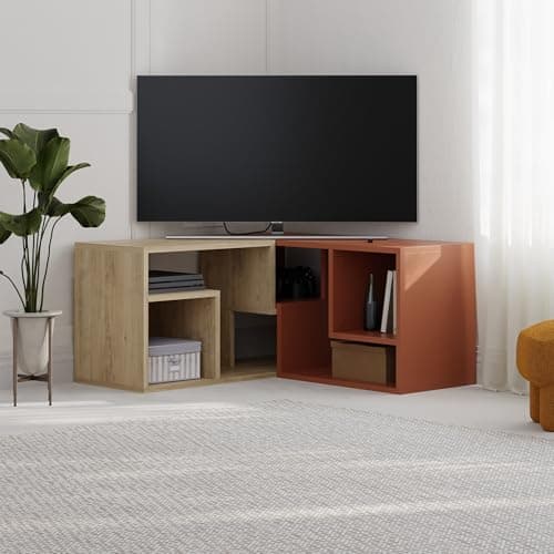 HOCUS PICUSModern Corner & Flat TV Unit Versatile Design TV Table up to 43 Inches Free Combination Media Entertainment Center for Home Office Storage Shelf Unit for Living Room (Oak, Cinnamon)