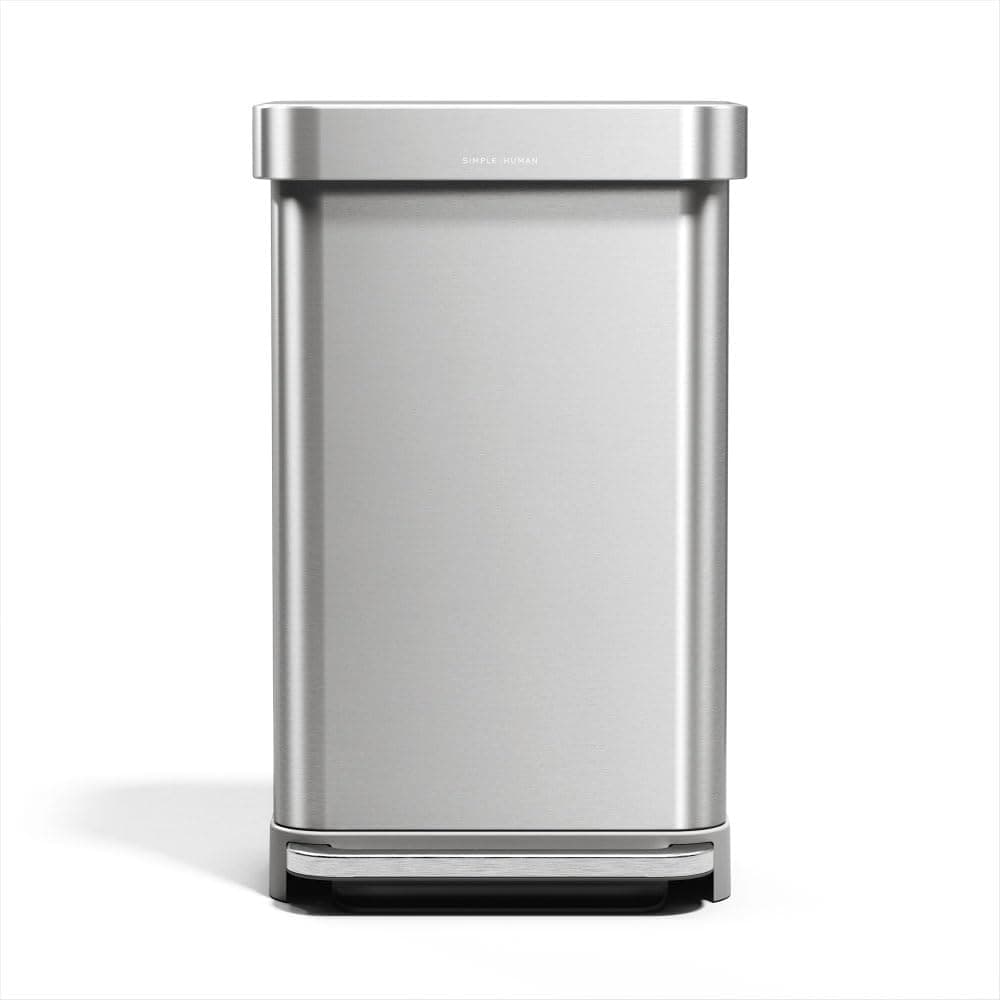 simplehuman CW2024 45L Rectangular Kitchen Pedal Bin with Liner Pocket, Silent Soft Close Lid, Strong Wide Pedal, Fingerprint-Proof, Brushed Stainless Steel, W 40.5cm x H 65.5cm x D 33.8cm