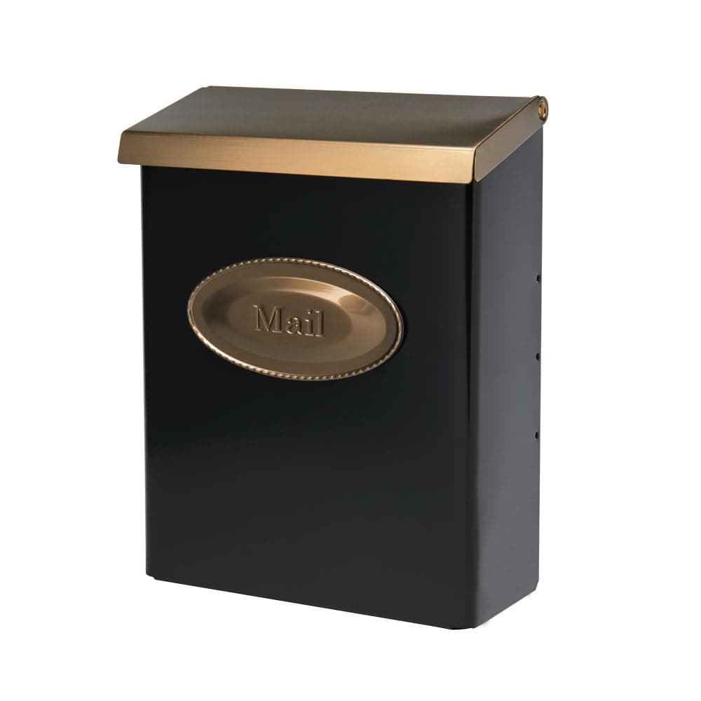 Architectural Mailboxes Designer™ Locking, Vertical Wall-Mounted Mailbox for Outside, Modern Metal Galvanized Steel Medium Mail Box with Lock and Key Drop Box, Black with Optional Mail Emblem