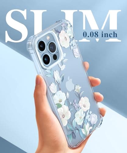 GVIEWIN Designed for iPhone 13 Pro Case 6.1 Inch, with Tempered Glass Screen Protector + Camera Lens Protector Clear Flower Soft & Flexible Shockproof Floral Women Phone Cover (Hibiscus)