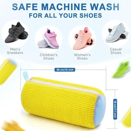 Shoe Washing Machine Bag – Polyester Laundry Bag with Invisible Side Zipper – 360° Cleaning Shoe Laundry Organizer for Sneakers, Trainers, Delicates, Toys & Washer Dryer Use (Yellow)