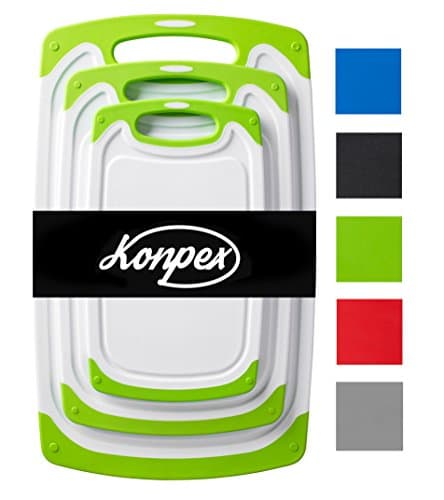 Konpex 3-Piece Dishwasher Safe Plastic Cutting Board Set with Non-Slip Feet and Drip Juice (green)
