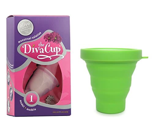 Diva Cup Model 1 Pre-Childbirth Menstrual Cup plus Dandelion Cup Sanitation Container - Green