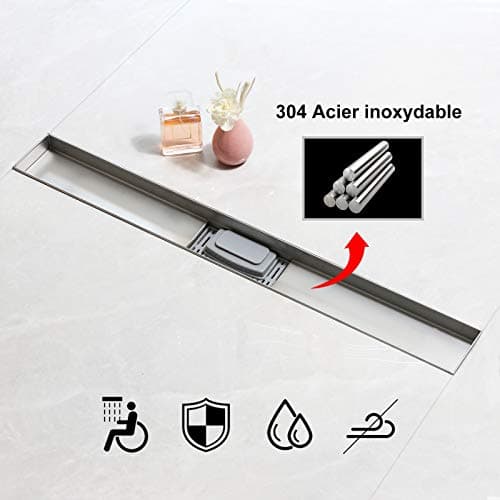 SaniteModar 60 cm Linear Shower Drain, Bubble Panel Shower Drain with Siphon, Brushed 304 Stainless Steel Linear Drain with Leveling Feet