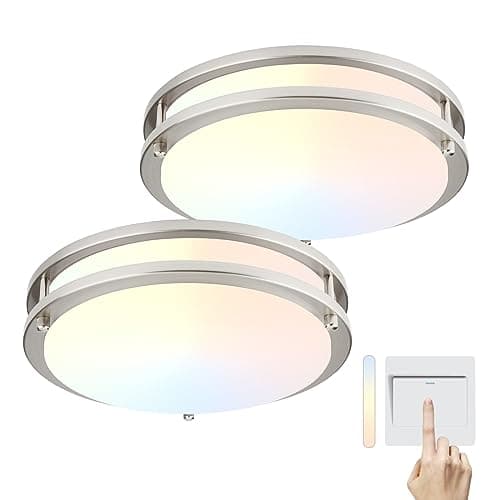 DAKASON2Pack LED Flush Mount Ceiling Light Fixture 10” 15W, On/Off Switch to Select 3000K/4000K/5000K, Dimmable Ceiling Lamp for Kitchen, Hallway, Stairwell, Bathroom