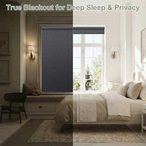 Zshine Motorized Blackout Window Blinds Customize Width (23-95 Inches) Remote Control Wireless and Rechargeable Roller Shades Blinds for Windows, Home, Office, Hotel, Club, Restaurant(82164E)