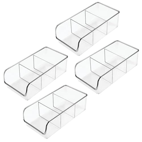 mDesign Plastic Food Storage Bin Organizer with 3 Compartments for Kitchen Cabinet, Pantry, Shelf, Drawer, Fridge, Freezer Organization - Holds Snack Bars - Ligne Collection - 4 Pack - Clear