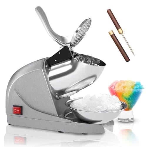 Electric Ice Crushers Machine Ice Snow Cone Maker Professional Double Blades Stainless Steel Ice Shaver Machine for Home Commercial Use (Silver)