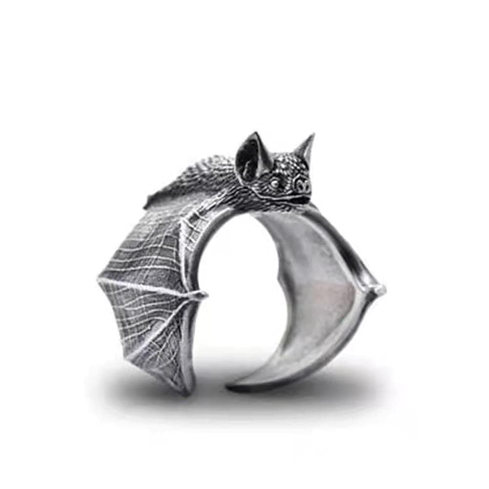 Shiker1PCS Vintage Gothic Bat Ring Silver Adjustable Ring Bat Wing Open Ring Halloween Punk Finger Ring for Women and Men