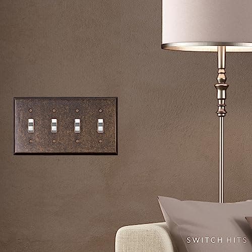 Switch Hits Quad Light Switch Plate GFCI Wall Plate Outlet Cover | 4 Toggle Mottled Antique Brass Electrical Faceplate | Hand Polished Thick Brass Construction | 4 Gang, 8.25" W x 4.5" H