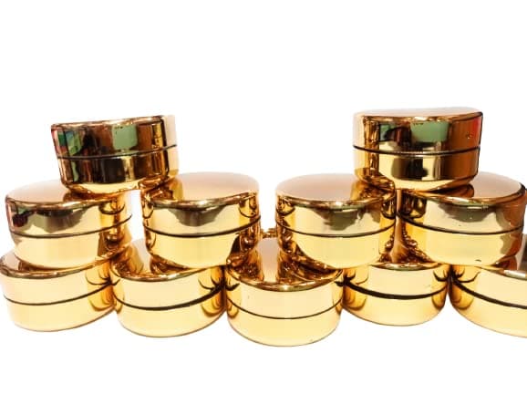 SHREE MAHA 10 Gram Cosmetic Sample Containers with Lids Empty Small Makeup Jars Plastic BPA Free color-Golden [ PACK OF 12PCS]