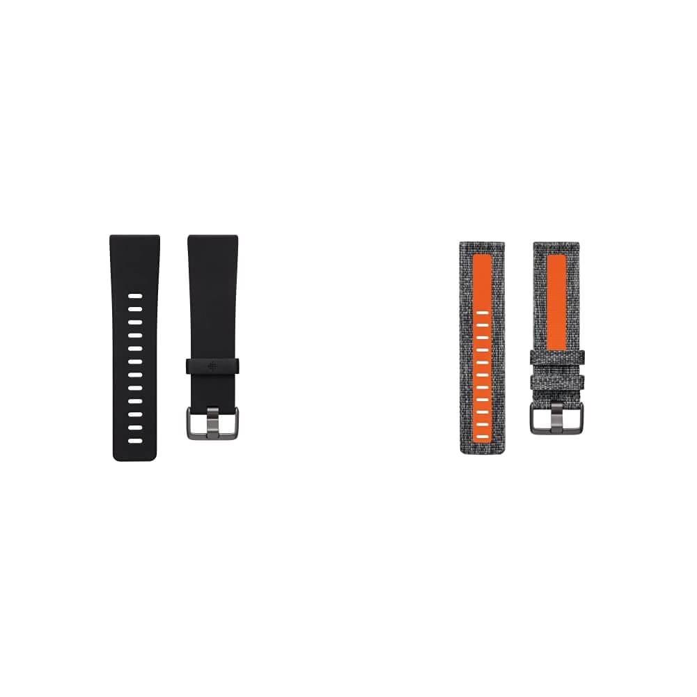 Fitbit Versa 2 Classic Band Accessory, Black, Small & Versa 2 Woven Band Accessory, Charcoal/Orange, Small