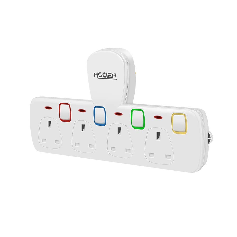 Mscien Plug Extension Individually Switched Multi Plug Adaptor, 4 Way Plug Adapter UK, Wall Socket Extensions Plug Power Outlet Extender(13A/250V)
