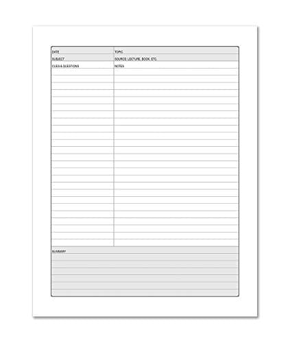 BookFactory Universal Note Taking System (Cornell Notes) / NoteTaking Notebook - 120 Pages, 8 x 10 Soft Touch Wood Finish Cover Case Bound (LOG-120-SCS-AXE9400(Universal-Note))