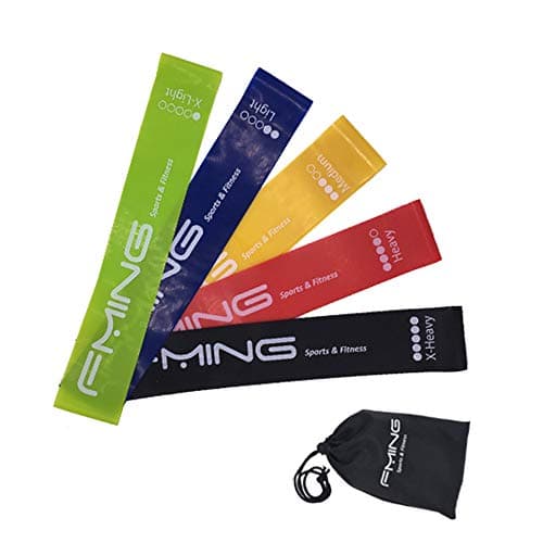 FMing Resistance Loop Exercise Bands with Instruction Guide, Carry Bag, Elastic Loop Bands for Legs Butt, Set of 5