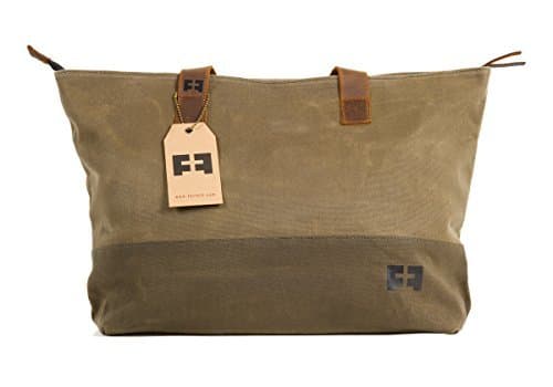 the SMALL TOTE | Waxed Cotton Canvas small shoulder tote bag with leather straps