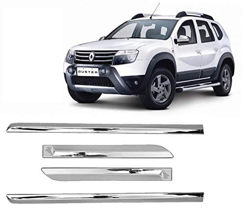 Full Chrome Car Side Cladding Door Beading Protective Garnish Moulding Compatible with Renault Duster (Set of 4 Pcs, Silver)