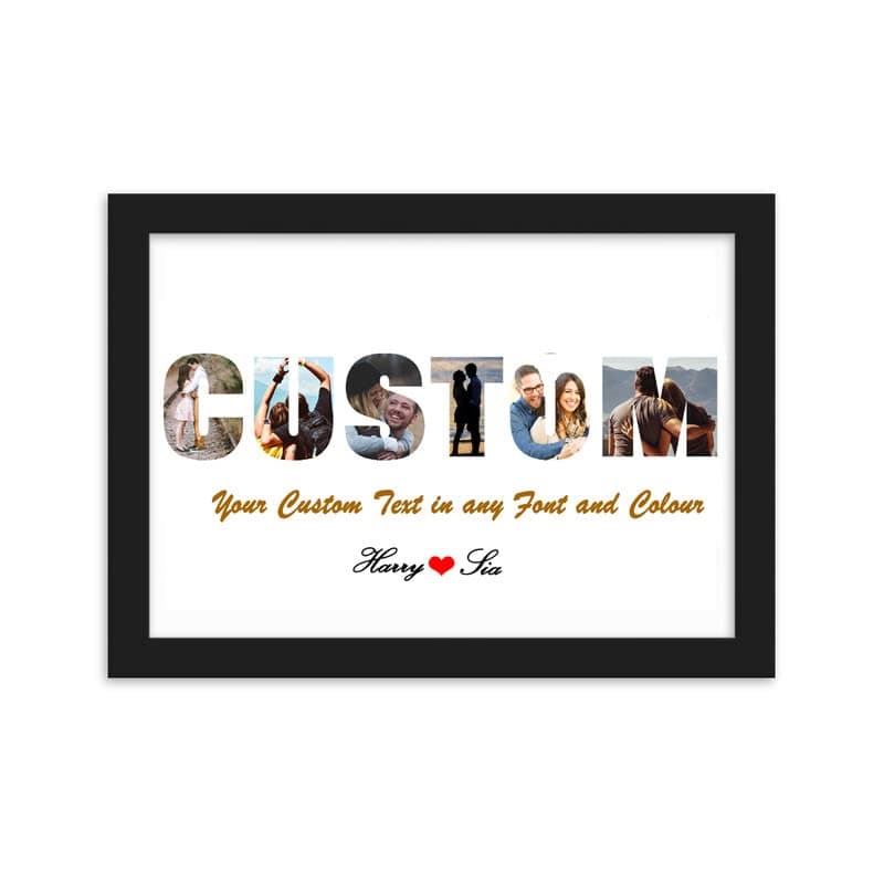 Wood Rectangular One Pinch Custom Name Photo Collage,Wall Mount Personalized Text Word Art (12x18), Black