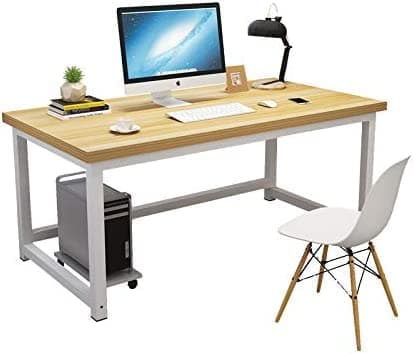 RuiHhome Computer Desk, 120cm Modern Simple Office Desk Computer Table Study Writing Desk for Home Office, Extra Strong Legs Study Writing Desk Light Walnut