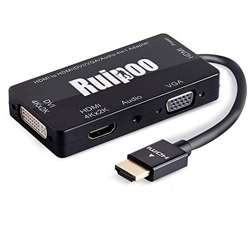 Ruipoo HDMI Adapter 4K High Resolution Multiport 4-1 Active HDTV HDMI to HDMI DVI VGA Audio Adapter Converter Male to Female Gold-plated Jack Video Converter for Laptop Computer, Monitor, Projector Black