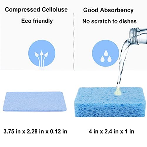 12-Count Cleaning Scrub Sponge- Compressed Cellulose Sponges Non-Scratch Natural Sponge for Kitchen Bathroom Cars, Funny Cut-Outs DIY for Kids (Pink+Blue)