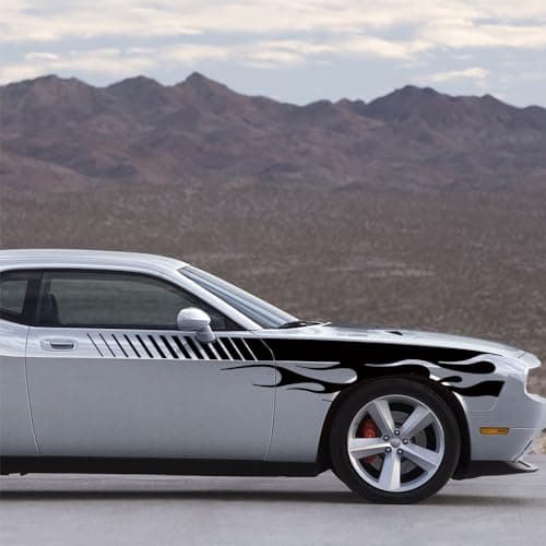 Flame Graphics Car Body Side Sticker Compatible with Challenger,Flame Racing Sports Decal Decoration Exterior Accessories (Red)