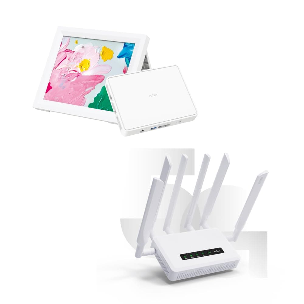 GL.iNet GL-B3000 (Marble) Wireless WiFi 6 Router with Wall-Mountable Photo Frame & GL-X3000 (Spitz AX) 5G NR AX3000 Cellular Gateway Router