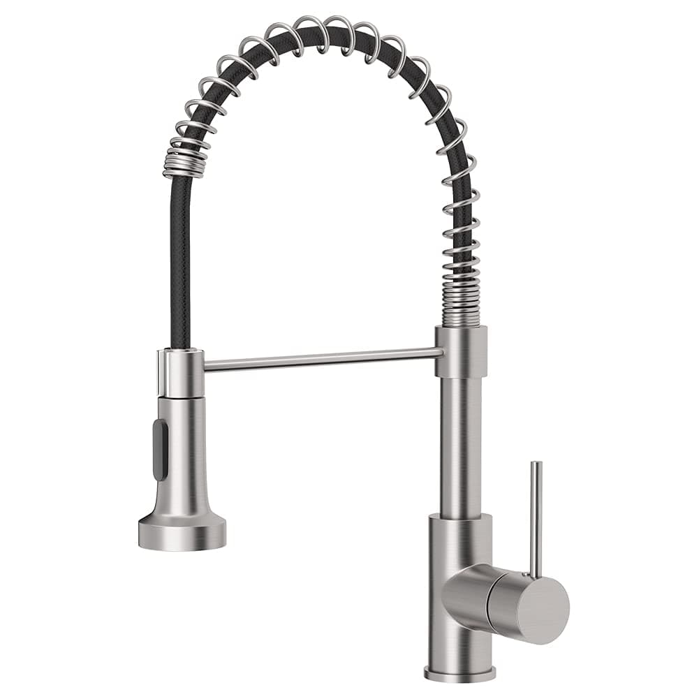 OWOFAN Kitchen Faucet with Pull Down Sprayer Industrial 1 Handle 1 Hole Or 3 Hole Faucet for Farmhouse Camper Laundry Utility Rv Wet Bar Sinks, with Deck Plate Stainless Steel Brushed Nickel