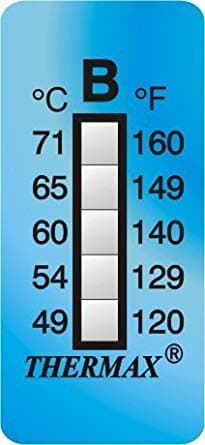 Thermax温度表示ラベルストリップ、5レベル、49℃から71℃