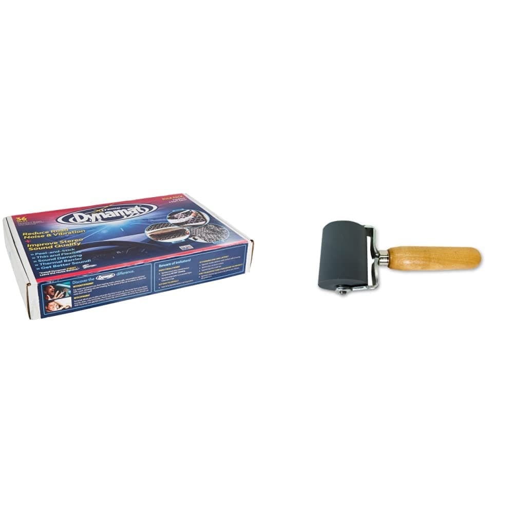 Dynamat 10455 18" x 32" x 0.067" Thick Self-Adhesive Sound Deadener (9 Sheets) | DYNAMAT 10007 Dyna-Roller Professional Heavy Duty Sound Deadener Installation Tool