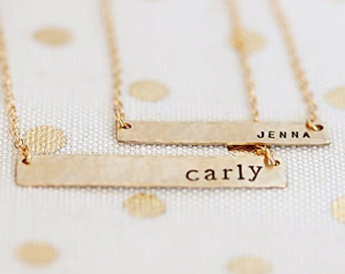 Name Necklace - One Personalized Horizontal Bar - Small and Large Sizes - Gold Filled Hand Stamped