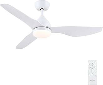 46”White Ceiling Fan with Light and Remote, LED Lamp Dimmable, Quiet Reversible DC, Sleep Mode, 3 Timer for Bedroom Living Room Kitchen Terrace Conservatory