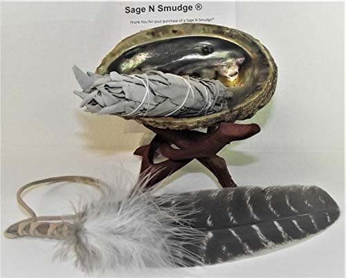 White Sage Smudge Kit Blessed Feather Abalone Shell Tripod and White Sage Smudge Stick Kit for Smudging